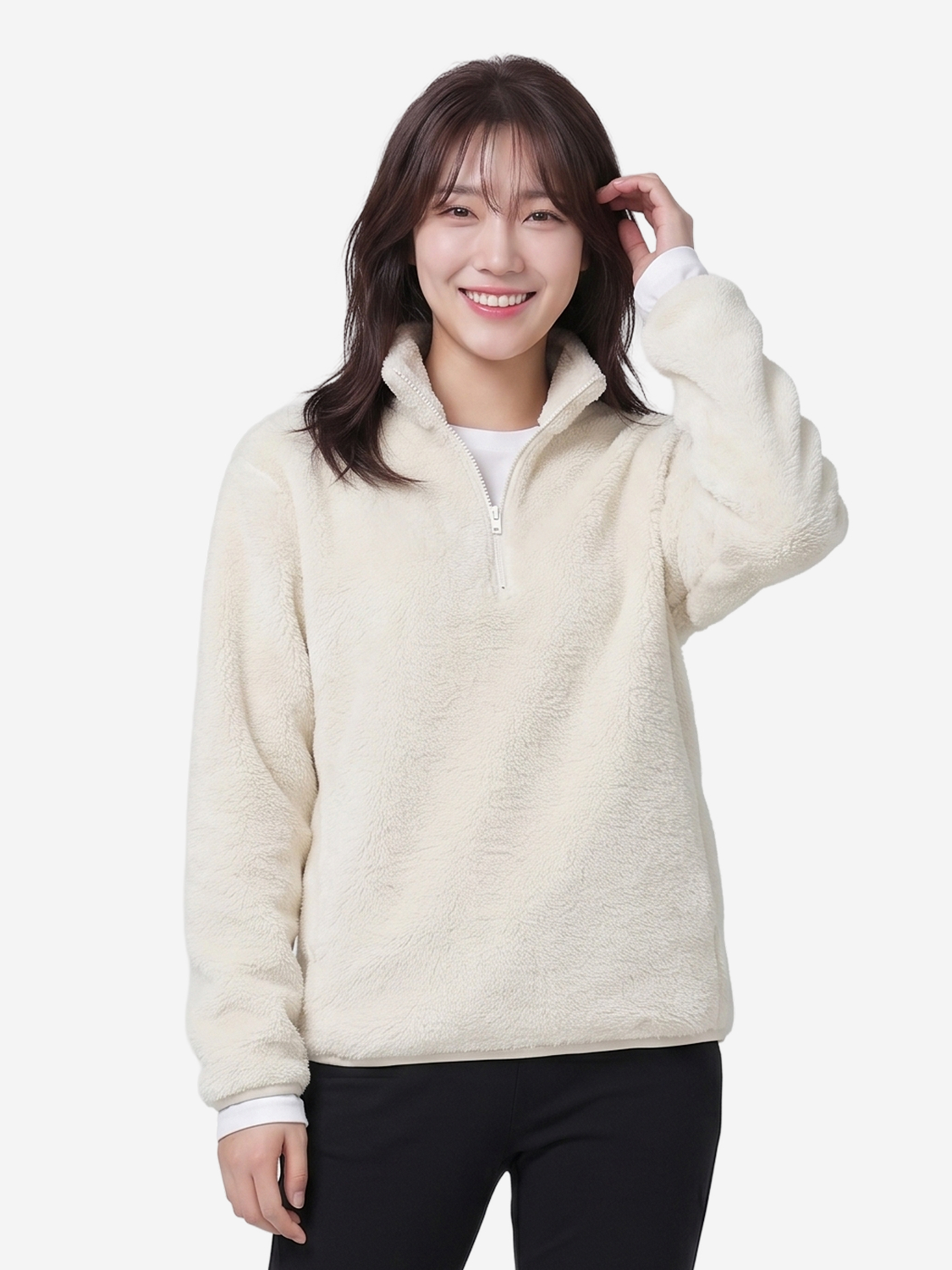 플러피 긴팔 플리스 반집업 S 아이보리