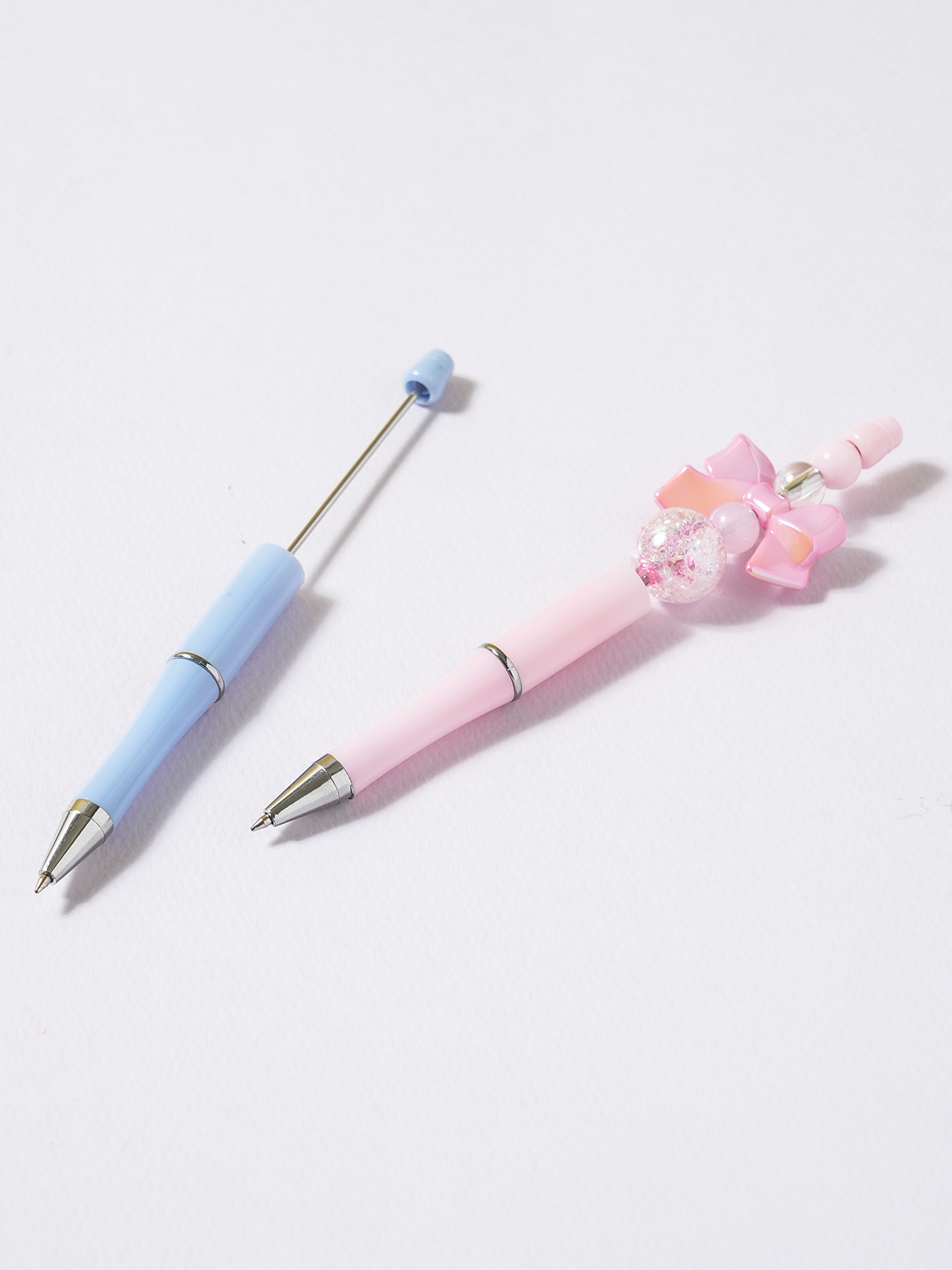 볼펜 꾸미기 일체형 펜대 0.7 mm 검정 2개입 핑크＆블루
