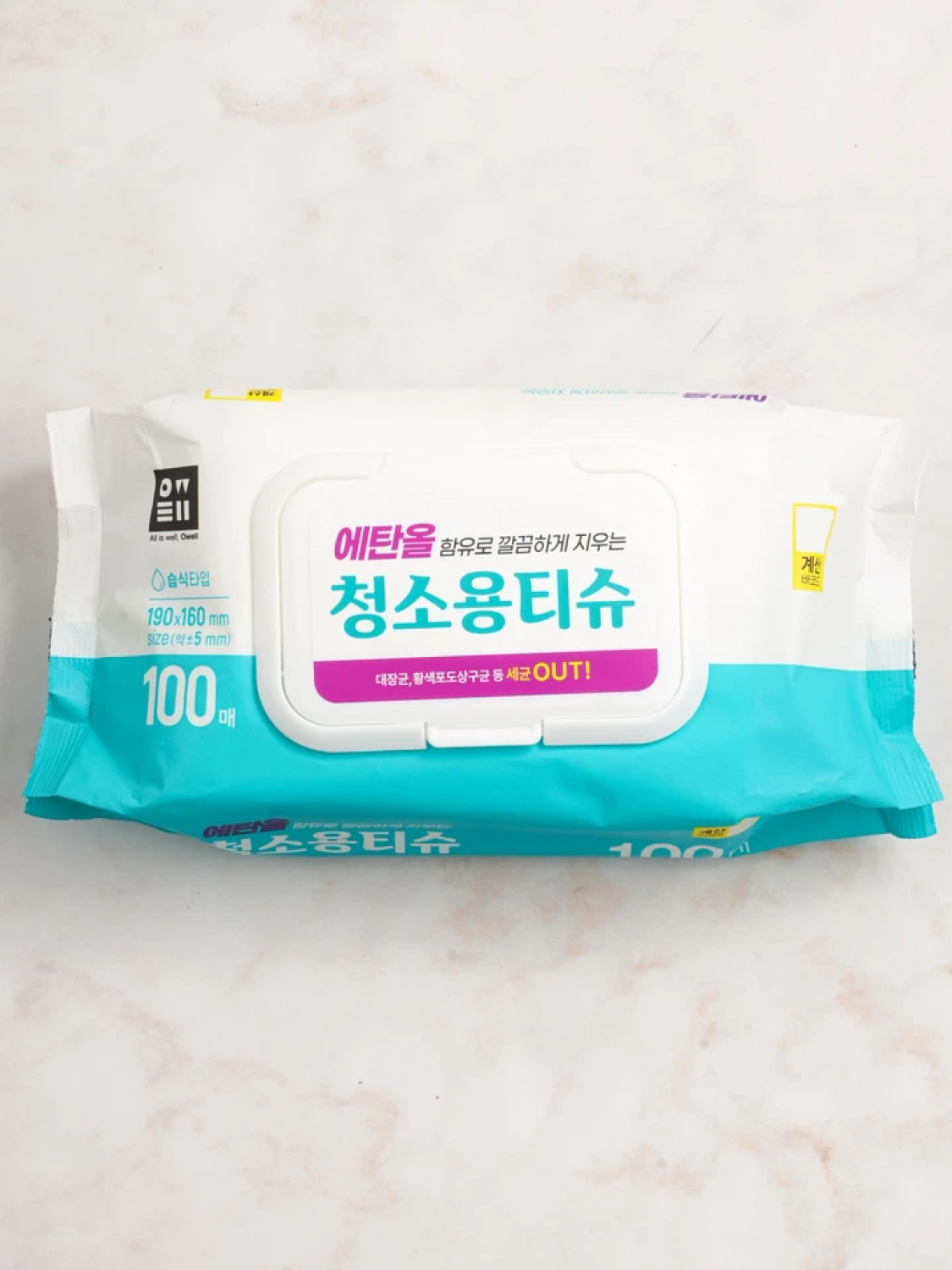 에탄올 청소용 티슈 100매입 16X19 cm