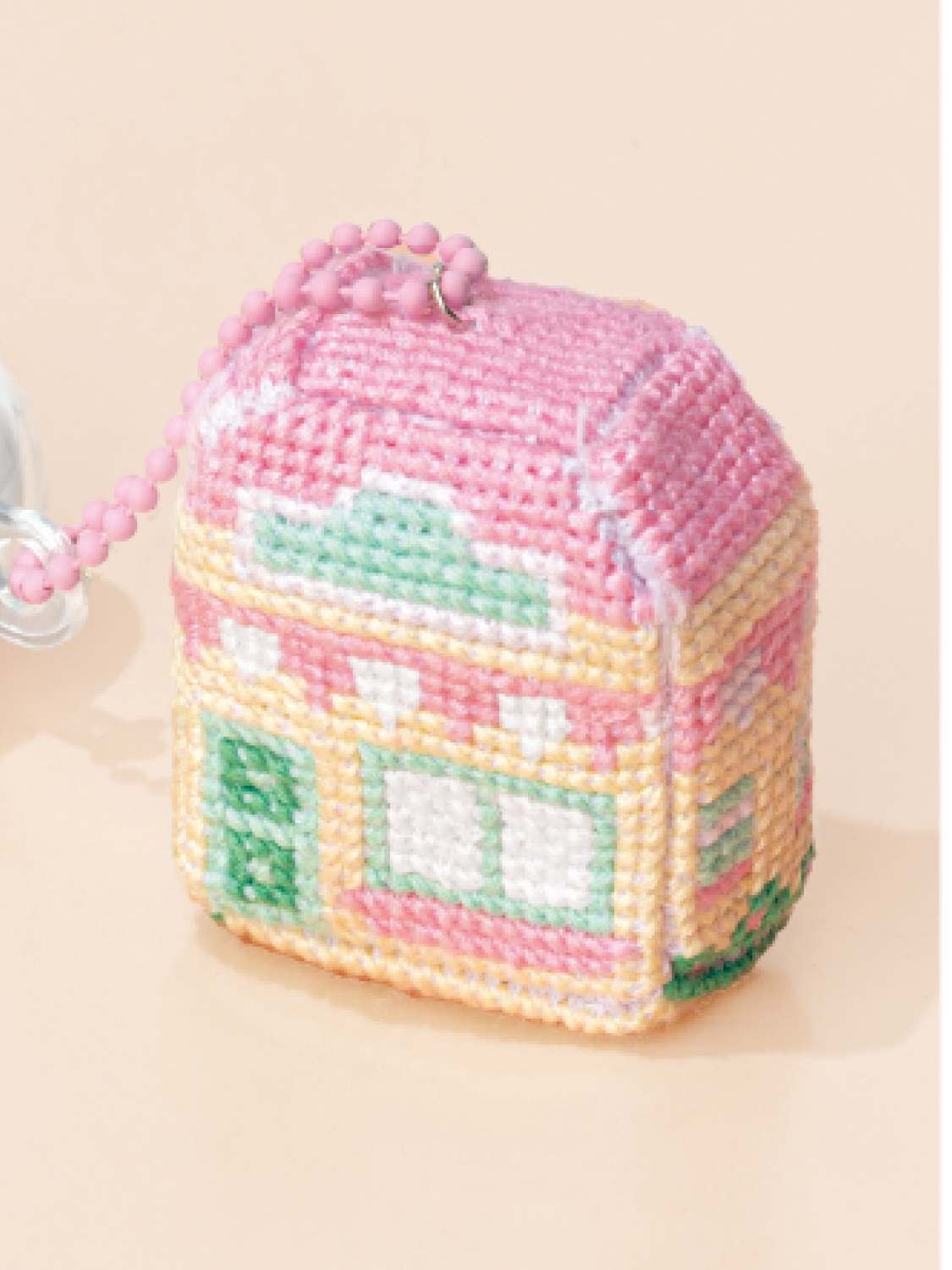 십자수 DIY 집 모양 키링 만들기 핑크