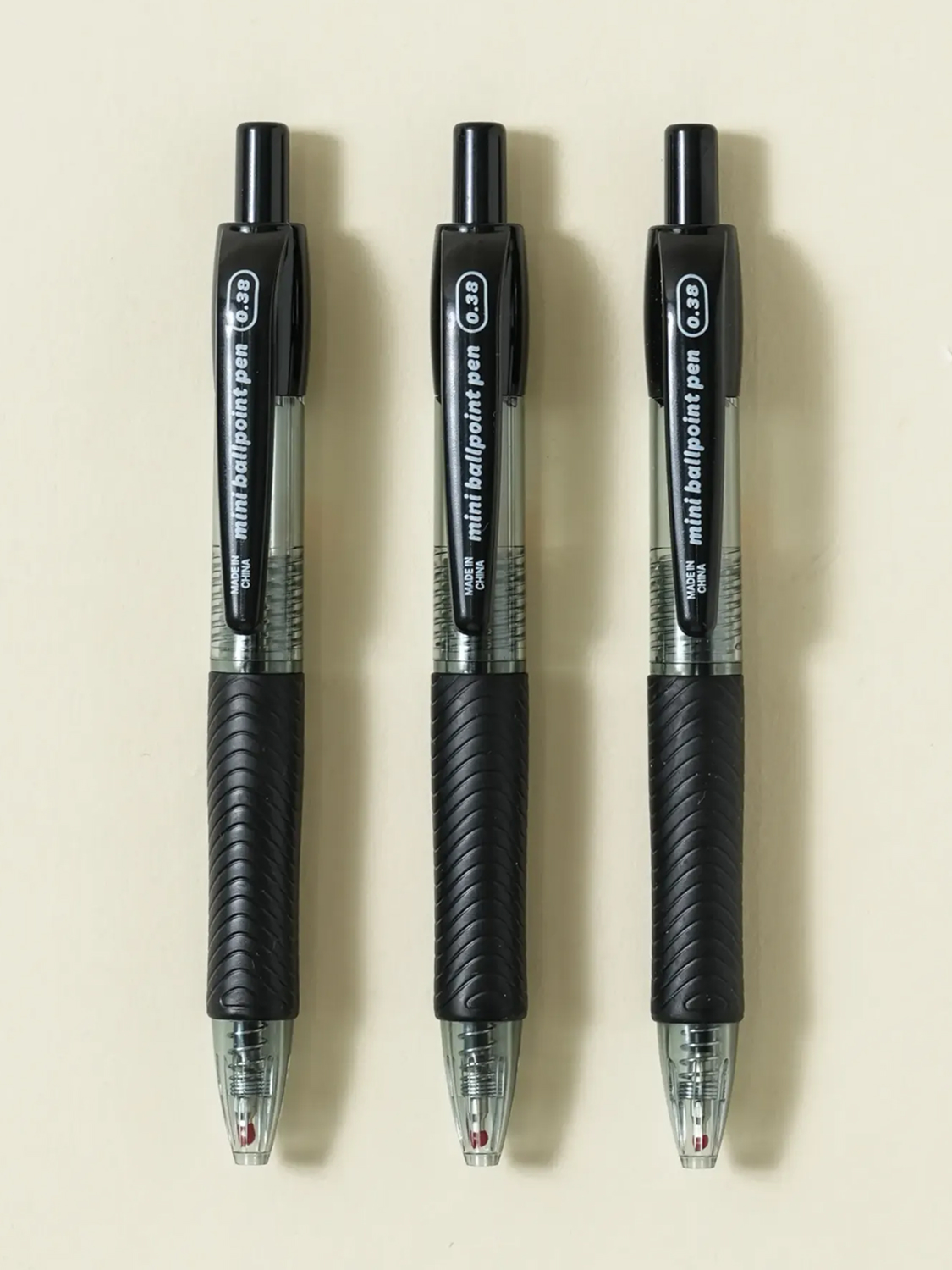 미니문구 노크식 저점도 볼펜 블랙 0.38 mm 3개입