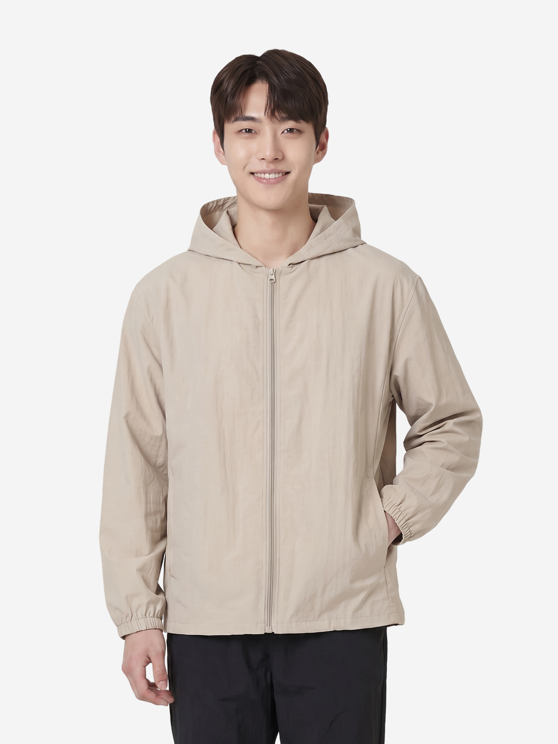 나일론 후드 집업 바람막이 XL 베이지