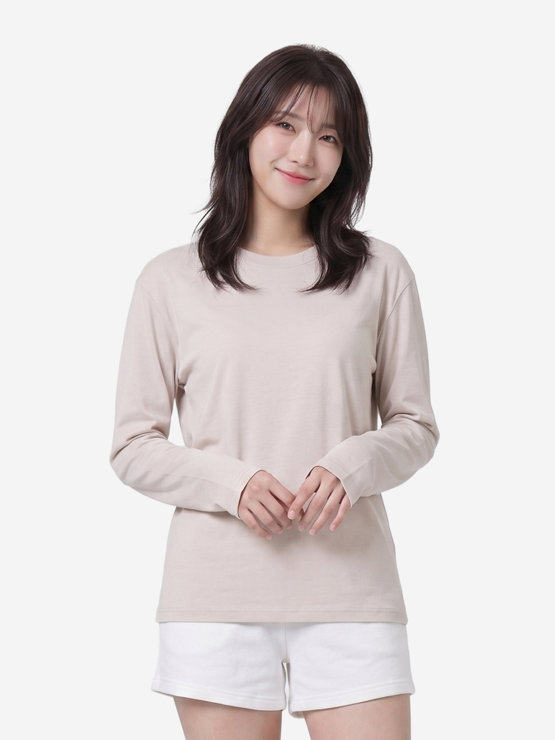 긴팔 면 혼방 티셔츠 L 베이지
