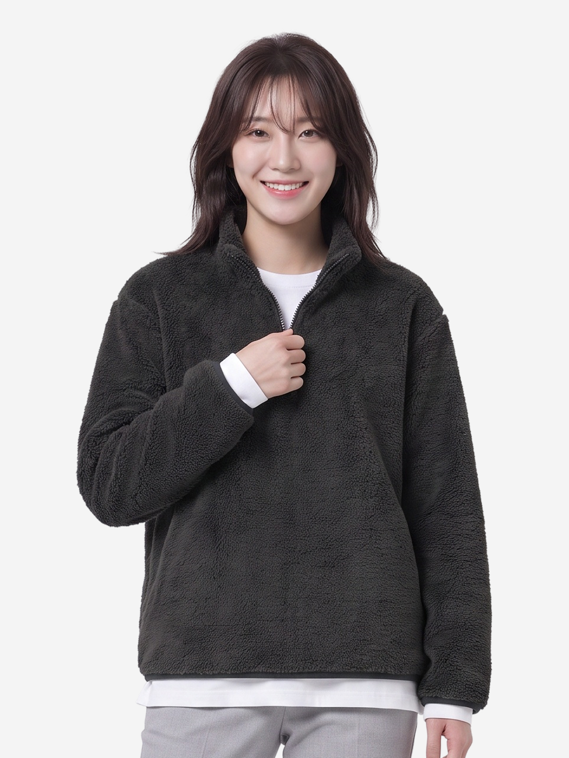 플러피 긴팔 플리스 반집업 XL 블랙