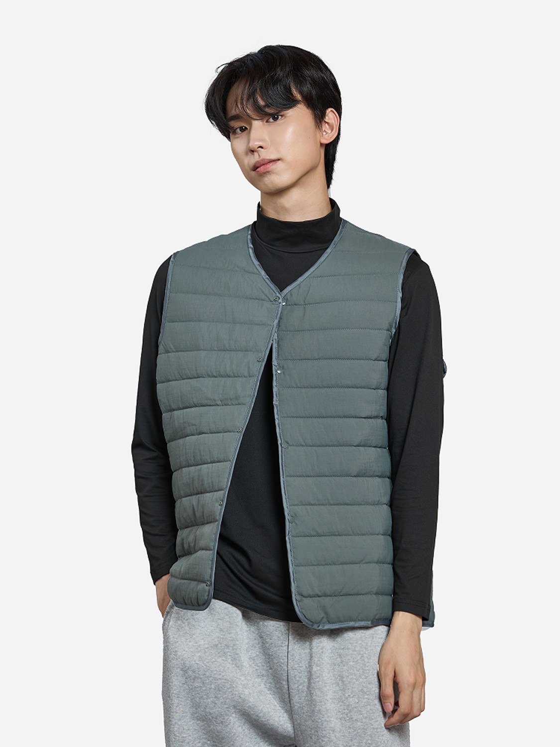 나일론 패딩 조끼 XL 카키그레이