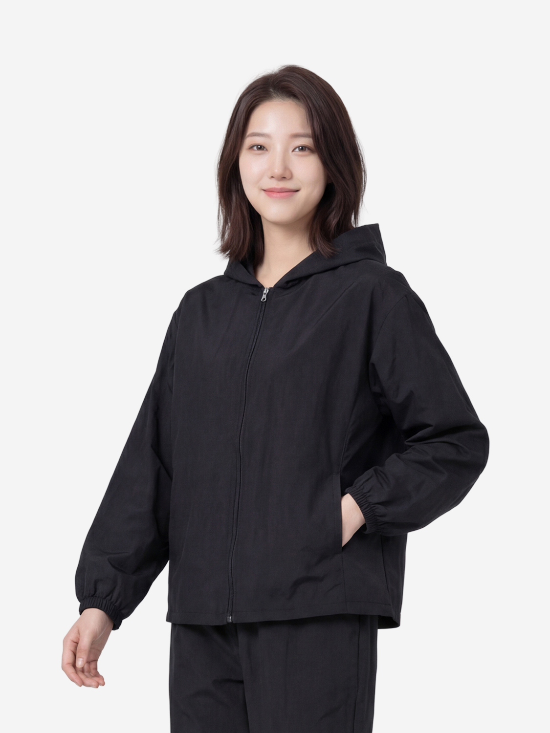 나일론 후드 집업 바람막이 S 블랙