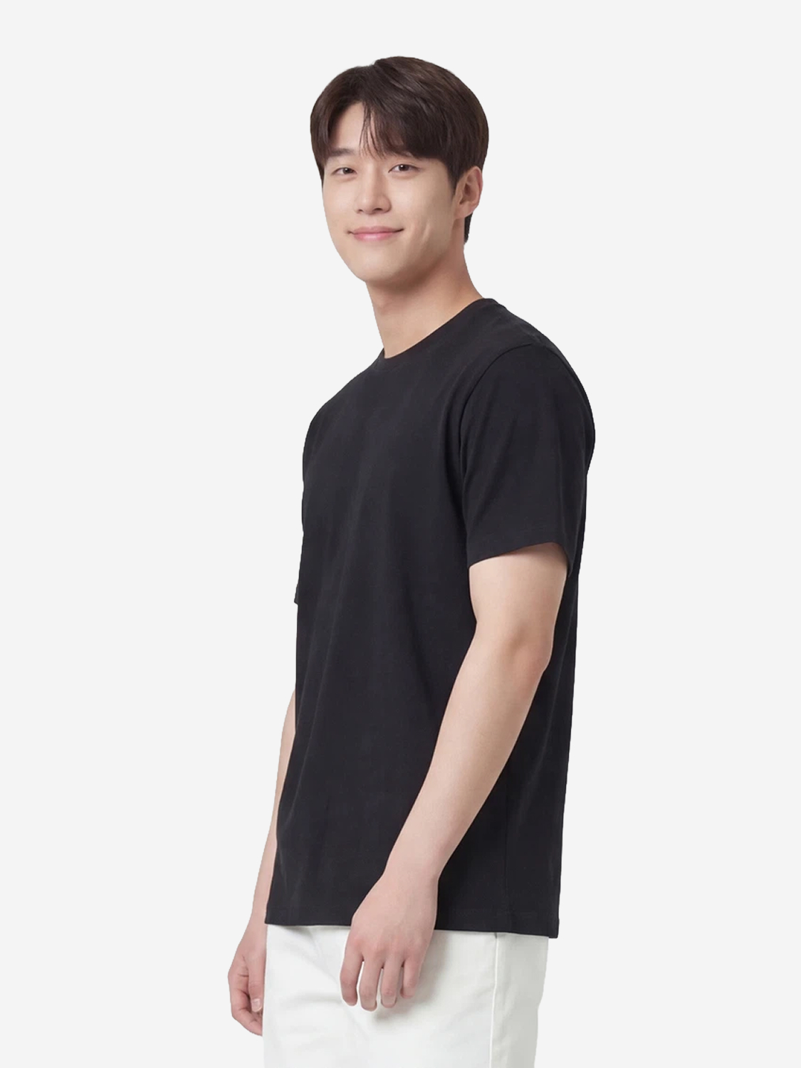 베이직하우스 플러스+ 면30수 레귤러핏 라운드 반팔티 95 블랙