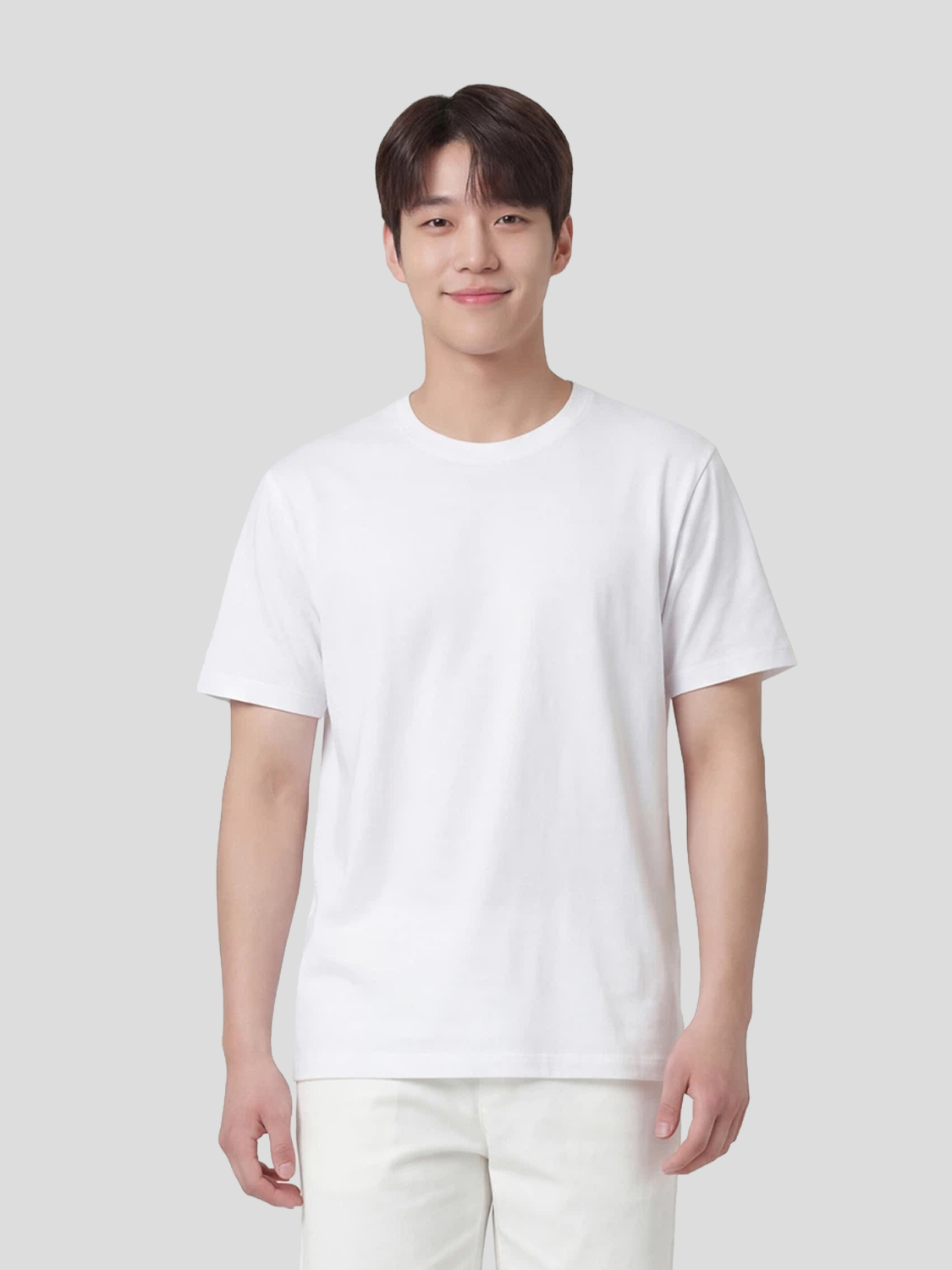 베이직하우스 플러스+ 면30수 레귤러핏 라운드 반팔티 100 화이트