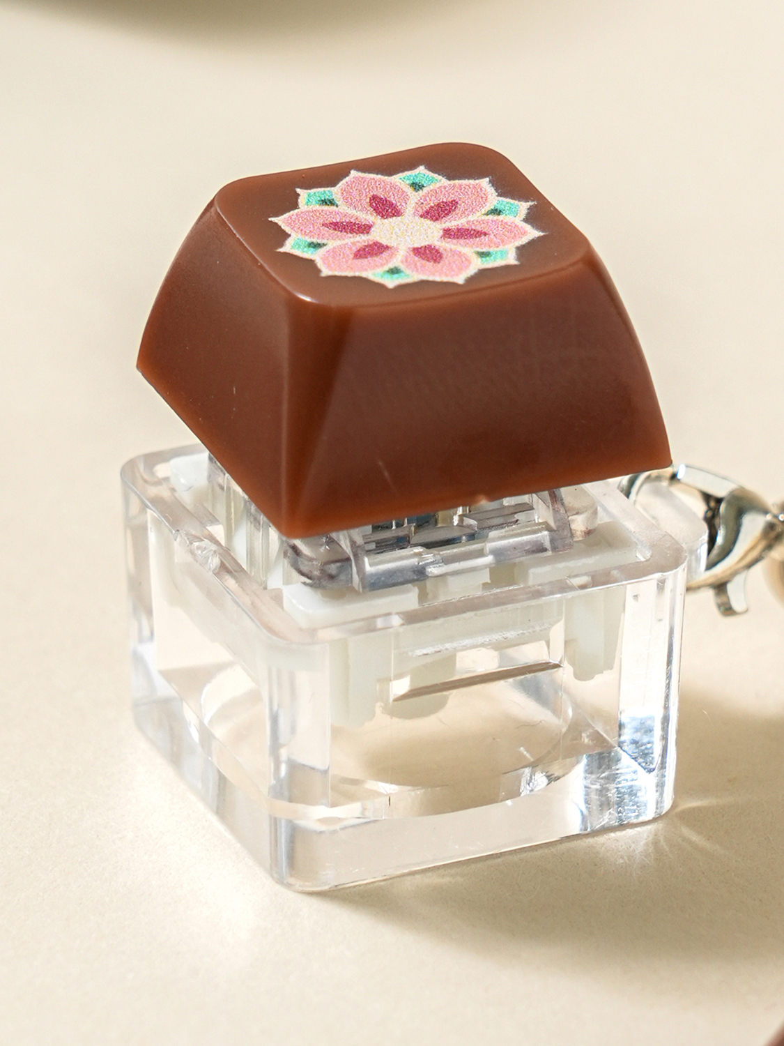 Traditional-style keycap charms with hand-painted designs