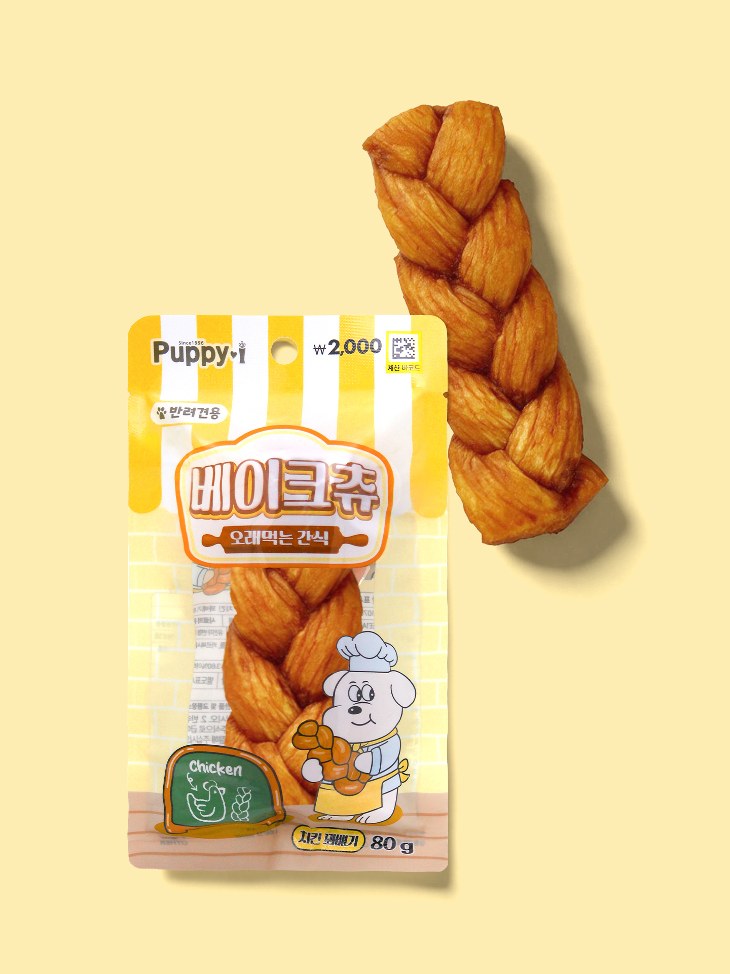 [펫] 퍼피아이 베이크츄 치킨 꽈배기 80 g
