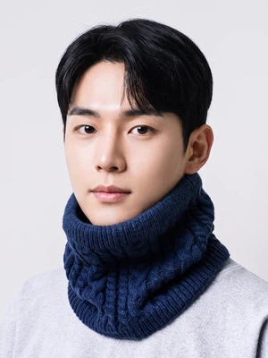 꽈배기 니트 짜임 넥워머 네이비