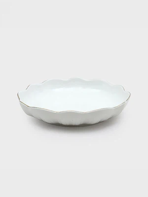 화이트 꽃잎 금장 라인 양각 접시 21 cm