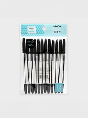 캡 볼펜 12개입 (흑)