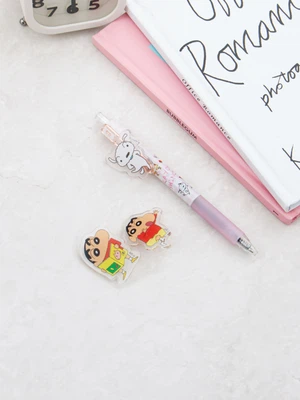 짱구 아크릴 장식 볼펜 짱구＆흰둥이 흑색 0.5mm