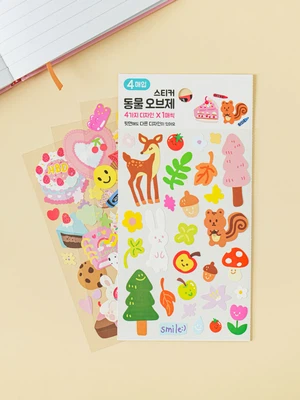 동물 사물 스티커 4매입