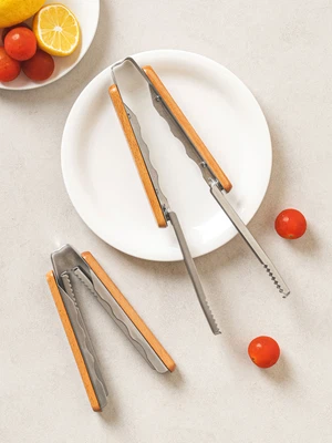 캠핑 접이식 우드 핸들 집게 23 cm
