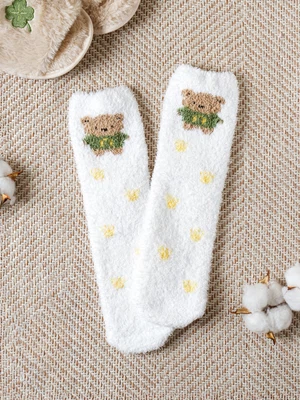 옷 입은 곰과 발바닥 수면 양말 화이트