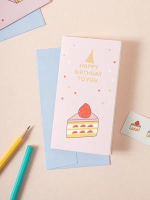 생일 축하 금박 카드 2매입 케이크