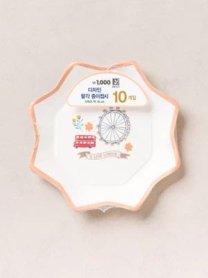 디자인 팔각 종이 접시 18 cm 10매입