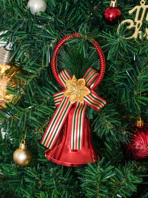 크리스마스앳홈 리본 종 장식 레드