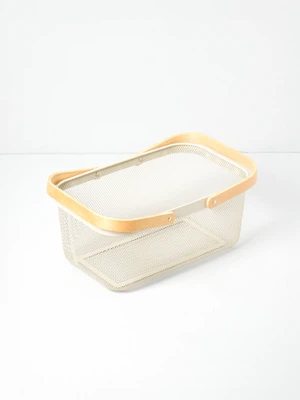 우드 핸들 스틸 메쉬 사각 바구니