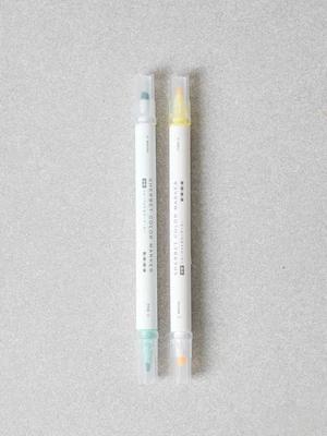 샤베트 컬러 트윈 형광펜 2개입 라임그린＆옐로우