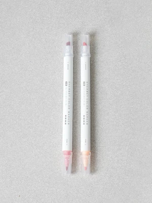 샤베트 컬러 트윈 형광펜 2개입 코랄핑크＆오렌지