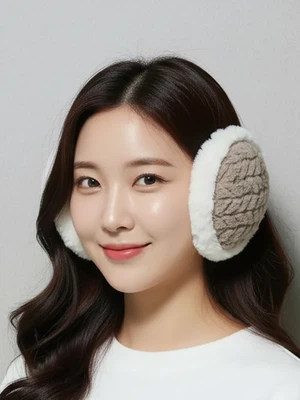 패턴 퍼 접이식 귀마개 브라운