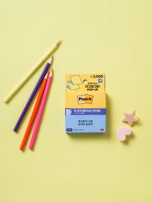 3M 포스트잇 휴대용 팝업 노트 76 X 76 mm 150매입 노랑/크림블루
