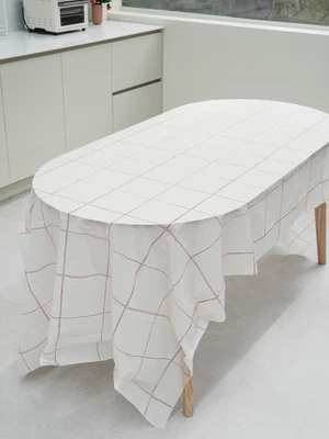 모던 체크 6인 식탁 테이블보 274 X 137 cm 레드
