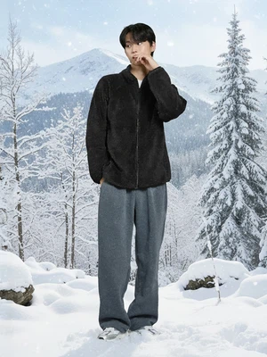 플러피 긴팔 플리스 집업 M/XL 블랙