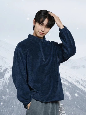 플러피 긴팔 플리스 반집업 XL 네이비