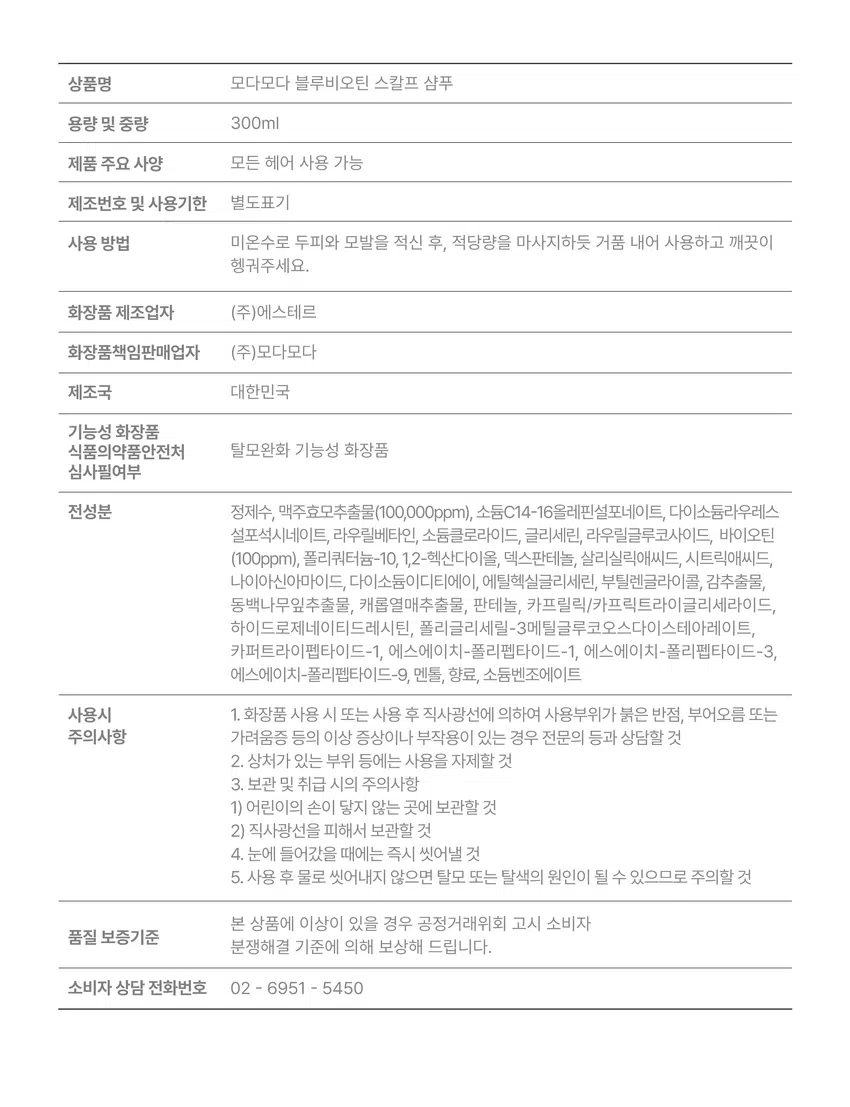 Modamoda Blue Biotin Scalp Shampoo 300ml