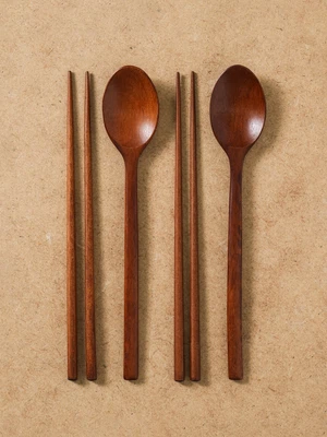 옻칠 나무 기본 수저 세트 2개입 22 cm