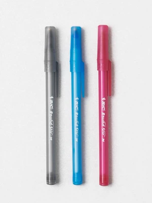 BIC 라운드 스틱 볼펜 1.0 mm 3개입 흑청적