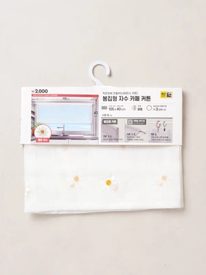 자수 카페 커튼 105 X 40 cm 하얀꽃