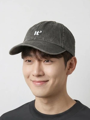 자수 워싱 데님 볼캡 차콜