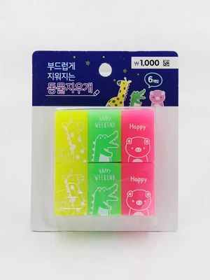형광 칼라 사각 지우개 6개입