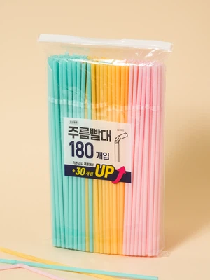 [개수 UP] 파스텔 주름 빨대 0.5 X 25 cm 180개입