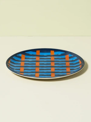 체크 패턴 멜라민 접시 23 cm