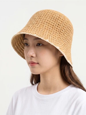 배색 짜임 벙거지 모자 브라운