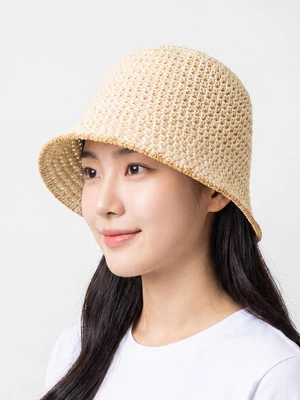배색 짜임 벙거지 모자 아이보리