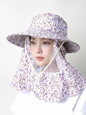 꽃무늬 목가림 모자 퍼플