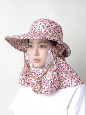 꽃무늬 목가림 모자 베이지