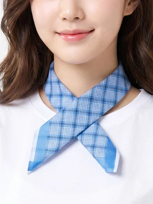 격자 체크 면 손수건 40 X 40 cm 블루