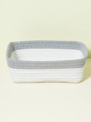 사각 투톤 패브릭 꼬임 바구니 22 X 16 X 8 cm