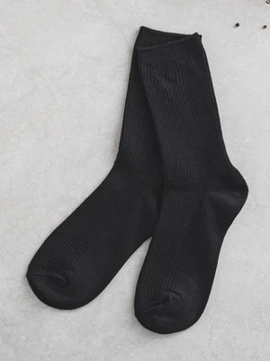 몬풋 여성 넓은 골지 장목 양말 블랙
