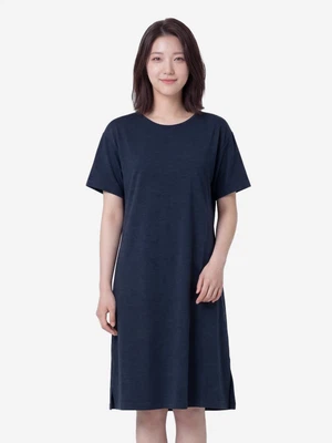 레이온 혼방 라운지 반팔 원피스 네이비