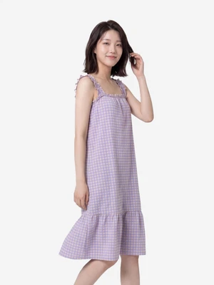어깨 밴딩 원피스 퍼플