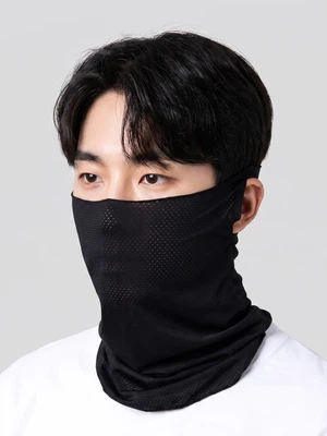 메시 귀걸이식 롱 스카프 블랙
